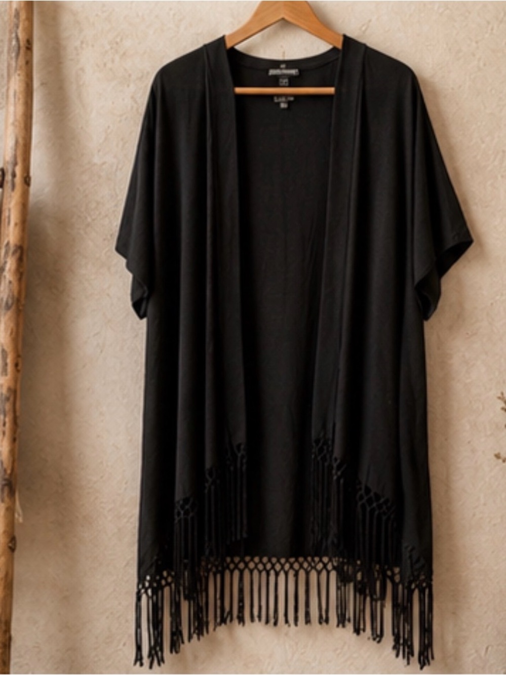I.N. Studio Black‎ Komono Short Sleeve Open Front Top Large